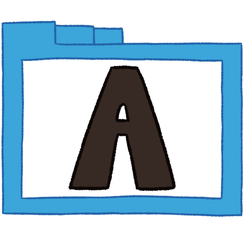 a transparent blue folder with thin outlines and a black letter 'A' inside it.