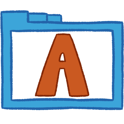 a transparent blue folder with thick outlines and a brown letter 'A' inside it.