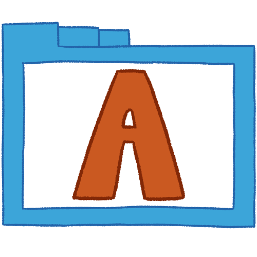 a transparent blue folder with thin outlines and a brown letter 'A' inside it.