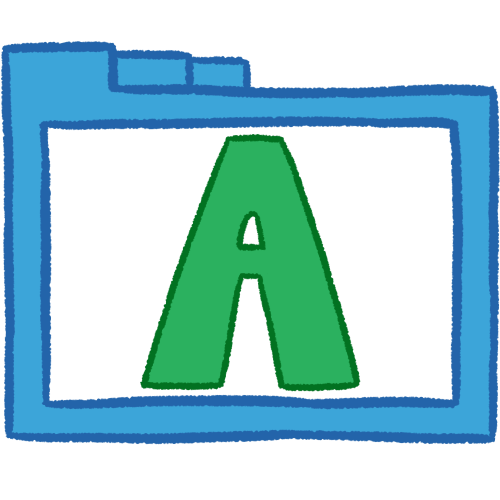 a transparent blue folder with thick outlines and a green letter 'A' inside it.