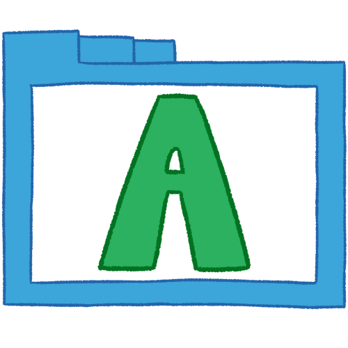 a transparent blue folder with thin outlines and a green letter 'A' inside it.