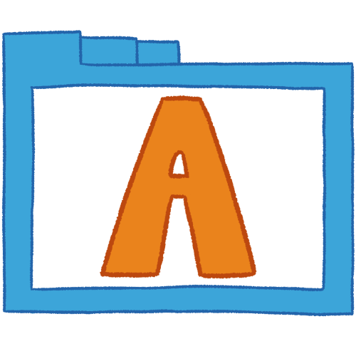 a transparent blue folder with thin outlines and an orange letter 'A' inside it.