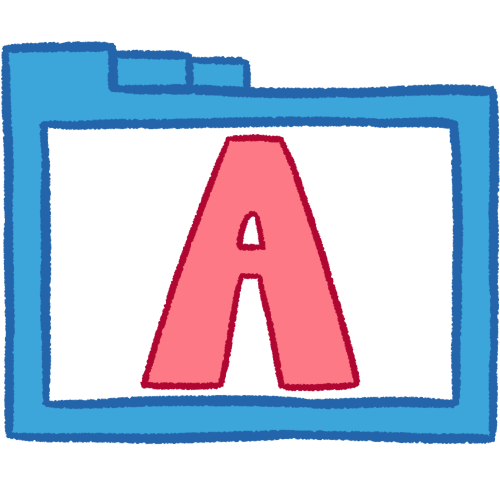 a transparent blue folder with thick outlines and a pink letter 'A' inside it.