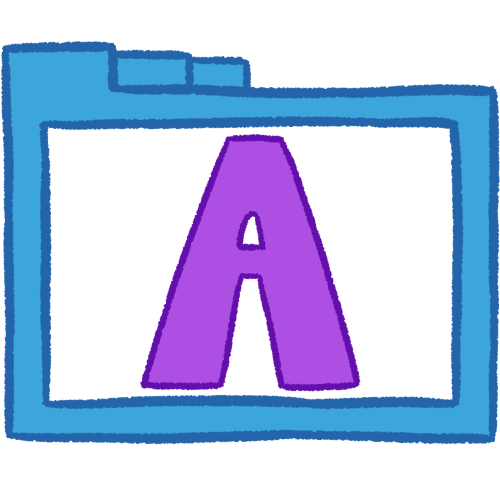 a transparent blue folder with thick outlines and a purple letter 'A' inside it.