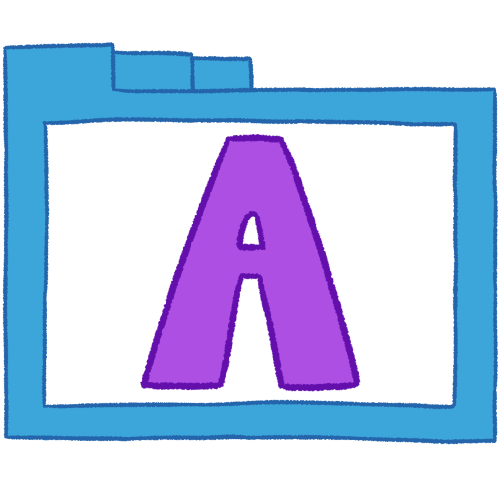 a transparent blue folder with thin outlines and a purple letter 'A' inside it.