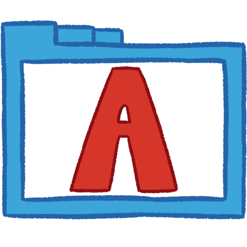 a transparent blue folder with thick outlines and a red letter 'A' inside it.