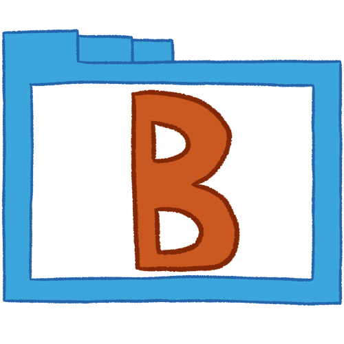 a transparent blue folder with thin outlines and a brown letter 'B' inside it.