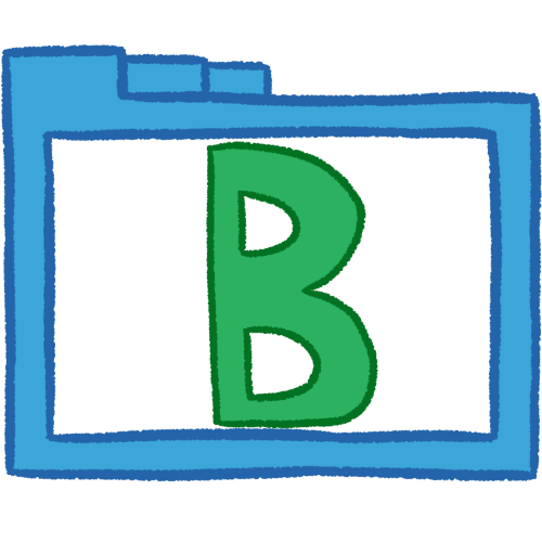a transparent blue folder with thick outlines and a green letter 'B' inside it.