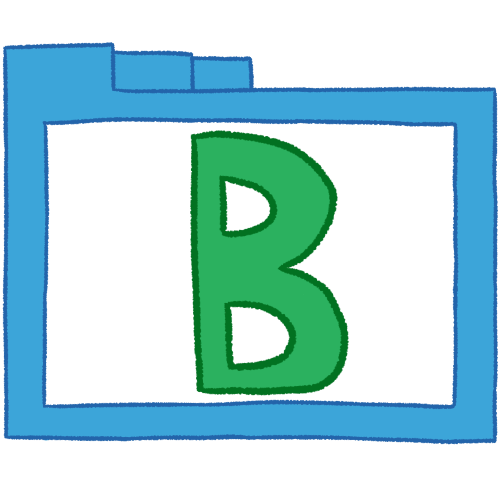 a transparent blue folder with thin outlines and a green letter 'B' inside it.