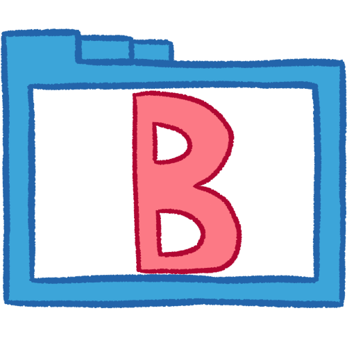 a transparent blue folder with thick outlines and a pink letter 'B' inside it.