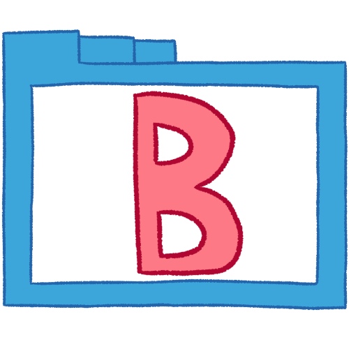 a transparent blue folder with thin outlines and a pink letter 'B' inside it.