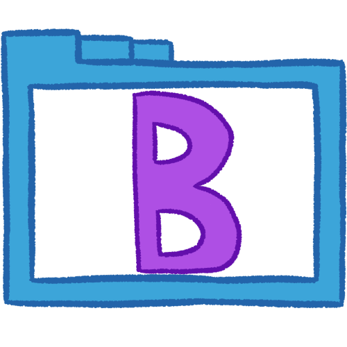 a transparent blue folder with thick outlines and a purple letter 'B' inside it.