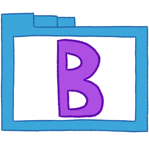 a transparent blue folder with thin outlines and a purple letter 'B' inside it.