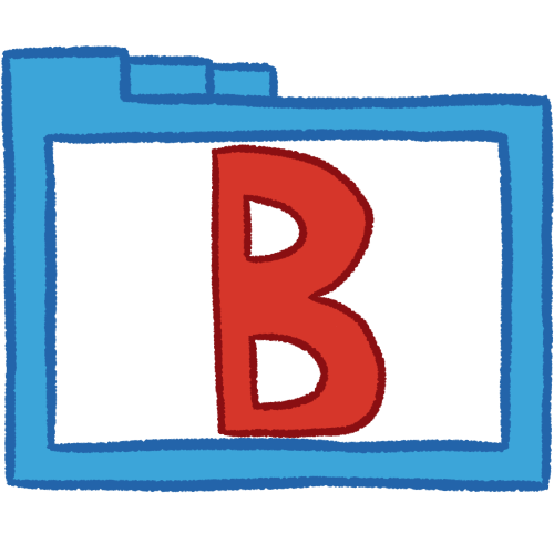 a transparent blue folder with thick outlines and a red letter 'B' inside it.