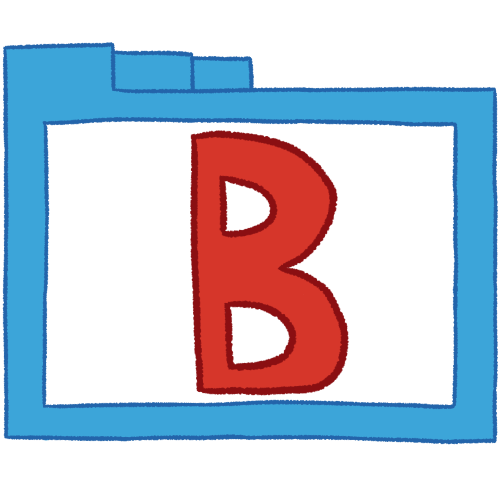 a transparent blue folder with thin outlines and a red letter 'B' inside it.