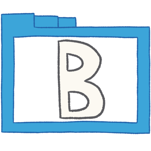 a transparent blue folder with thin outlines and a white letter 'B' inside it.