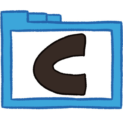 a transparent blue folder with thick outlines and a black letter 'C' inside it.