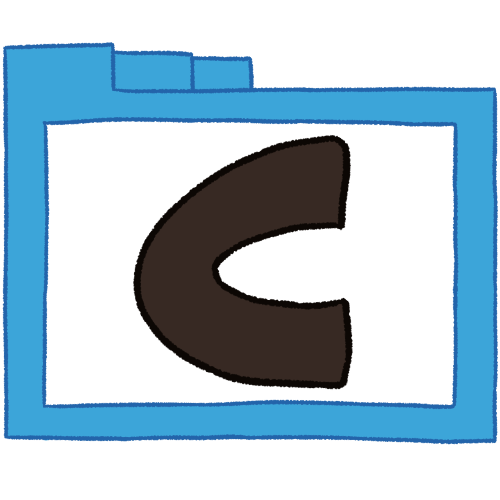 a transparent blue folder with thin outlines and a black letter 'C' inside it.