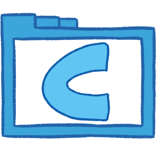 a transparent blue folder with thick outlines and a blue letter 'C' inside it.