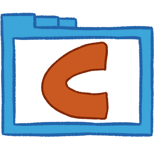 a transparent blue folder with thick outlines and a brown letter 'C' inside it.