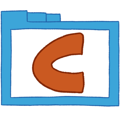 a transparent blue folder with thin outlines and a brown letter 'C' inside it.