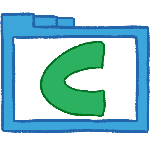 a transparent blue folder with thick outlines and a green letter 'C' inside it.