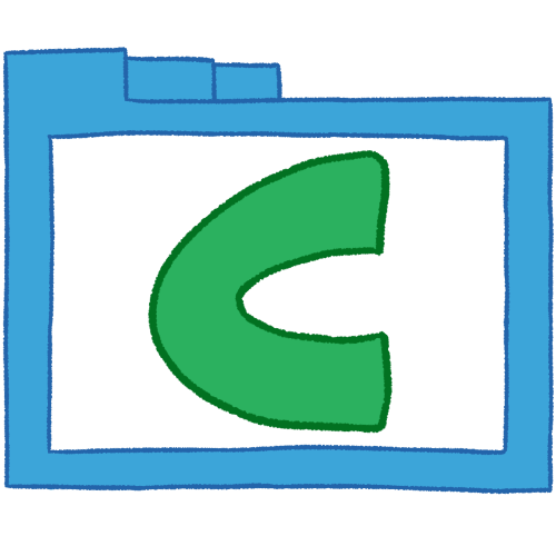 a transparent blue folder with thin outlines and a green letter 'C' inside it.