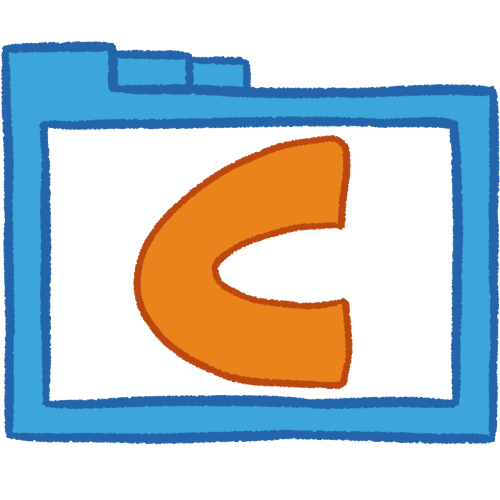 a transparent blue folder with thick outlines and an orange letter 'C' inside it.