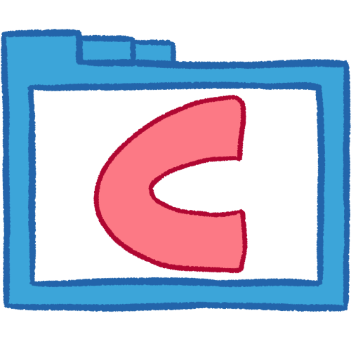a transparent blue folder with thick outlines and a pink letter 'C' inside it.