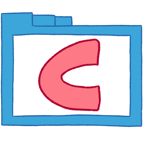 a transparent blue folder with thin outlines and a pink letter 'C' inside it.