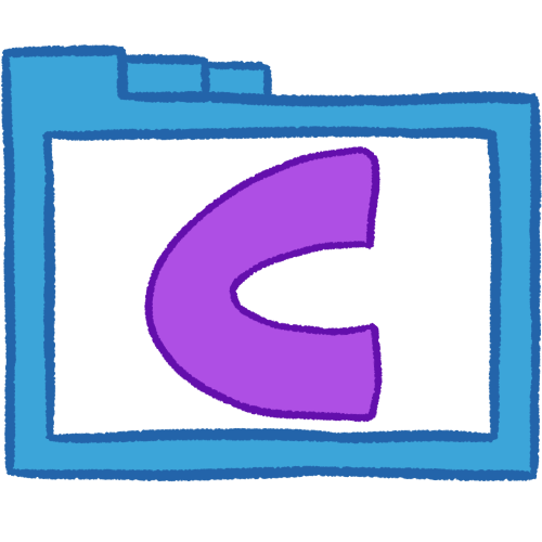 a transparent blue folder with thick outlines and a purple letter 'C' inside it.