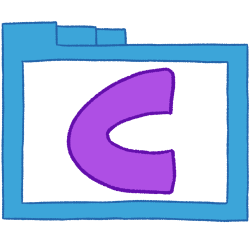 a transparent blue folder with thin outlines and a purple letter 'C' inside it.