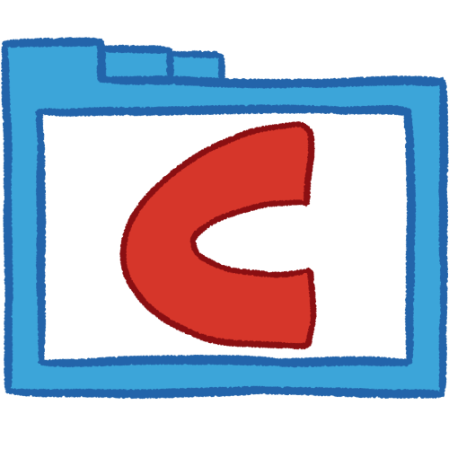 a transparent blue folder with thick outlines and a red letter 'C' inside it.