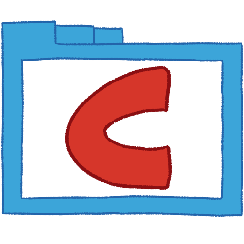 a transparent blue folder with thin outlines and a red letter 'C' inside it.