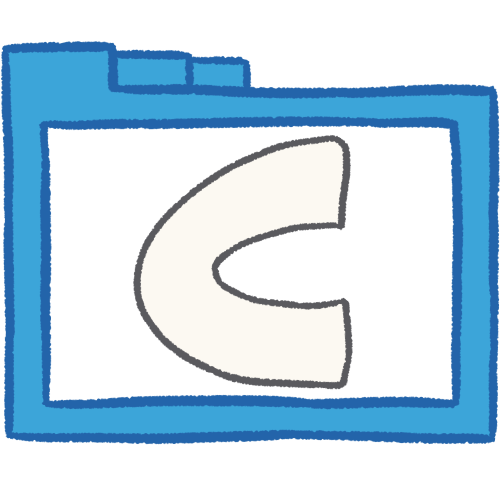 a transparent blue folder with thick outlines and a white letter 'C' inside it.