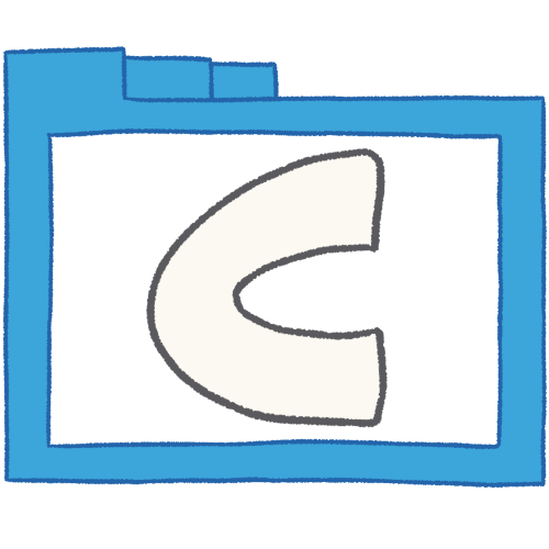 a transparent blue folder with thin outlines and a white letter 'C' inside it.