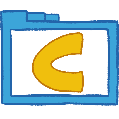 a transparent blue folder with thick outlines and a yellow letter 'C' inside it.