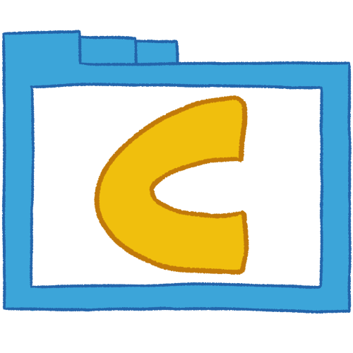 a transparent blue folder with thin outlines and a yellow letter 'C' inside it.