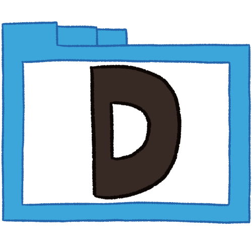 a transparent blue folder with thin outlines and a black letter 'D' inside it.