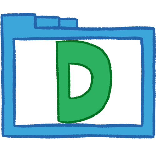a transparent blue folder with thick outlines and a green letter 'D' inside it.
