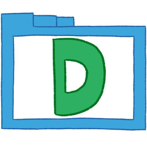 a transparent blue folder with thin outlines and a green letter 'D' inside it.