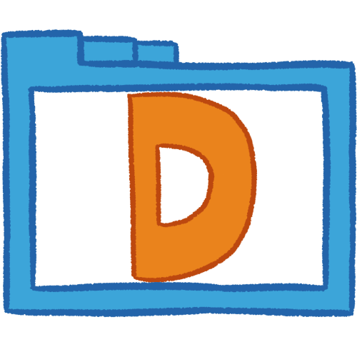 a transparent blue folder with thick outlines and an orange letter 'D' inside it.