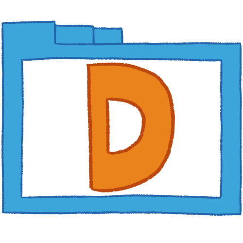 a transparent blue folder with thin outlines and an orange letter 'D' inside it.