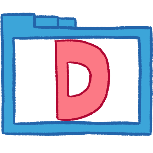 a transparent blue folder with thick outlines and a pink letter 'D' inside it.