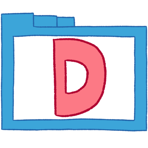 a transparent blue folder with thin outlines and a pink letter 'D' inside it.