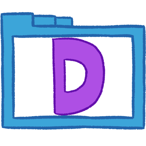 a transparent blue folder with thick outlines and a purple letter 'D' inside it.