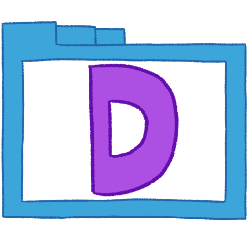 a transparent blue folder with thin outlines and a purple letter 'D' inside it.