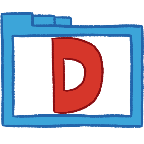 a transparent blue folder with thick outlines and a red letter 'D' inside it.