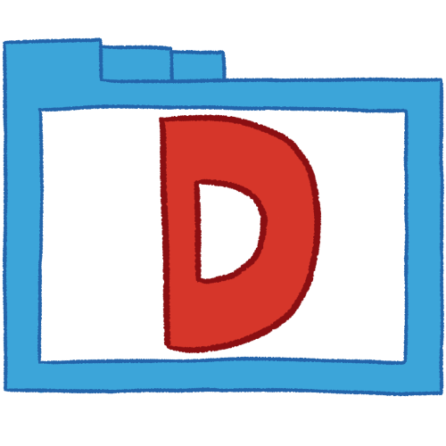 a transparent blue folder with thin outlines and a red letter 'D' inside it.