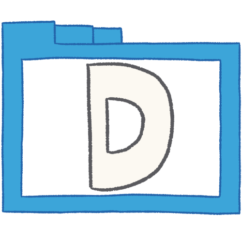 a transparent blue folder with thin outlines and a white letter 'D' inside it.
